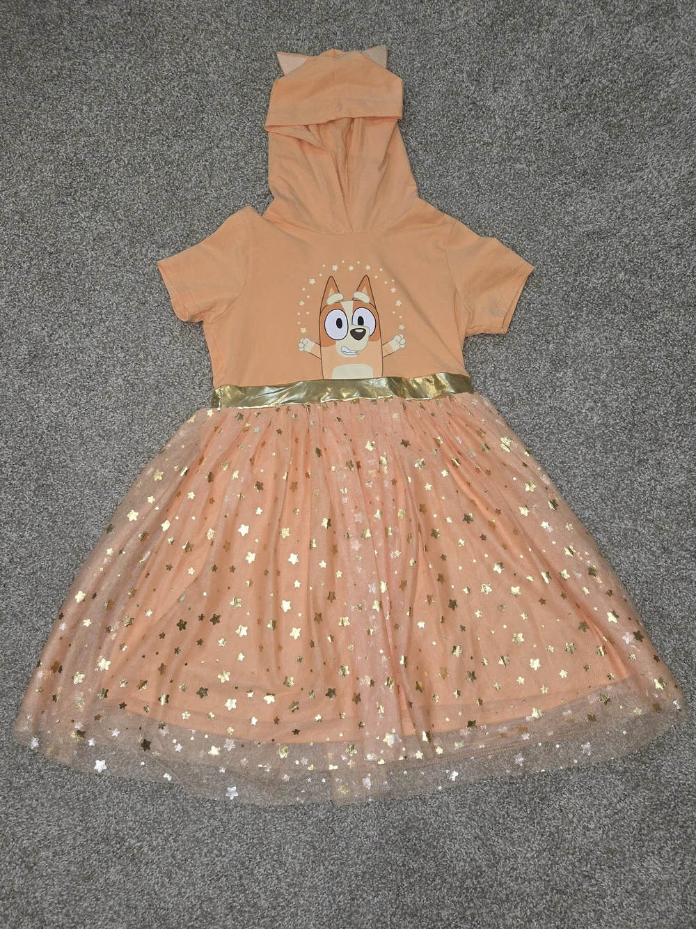 Bluey Bingo Hooded Tulle Costume Dress with Gold Stars